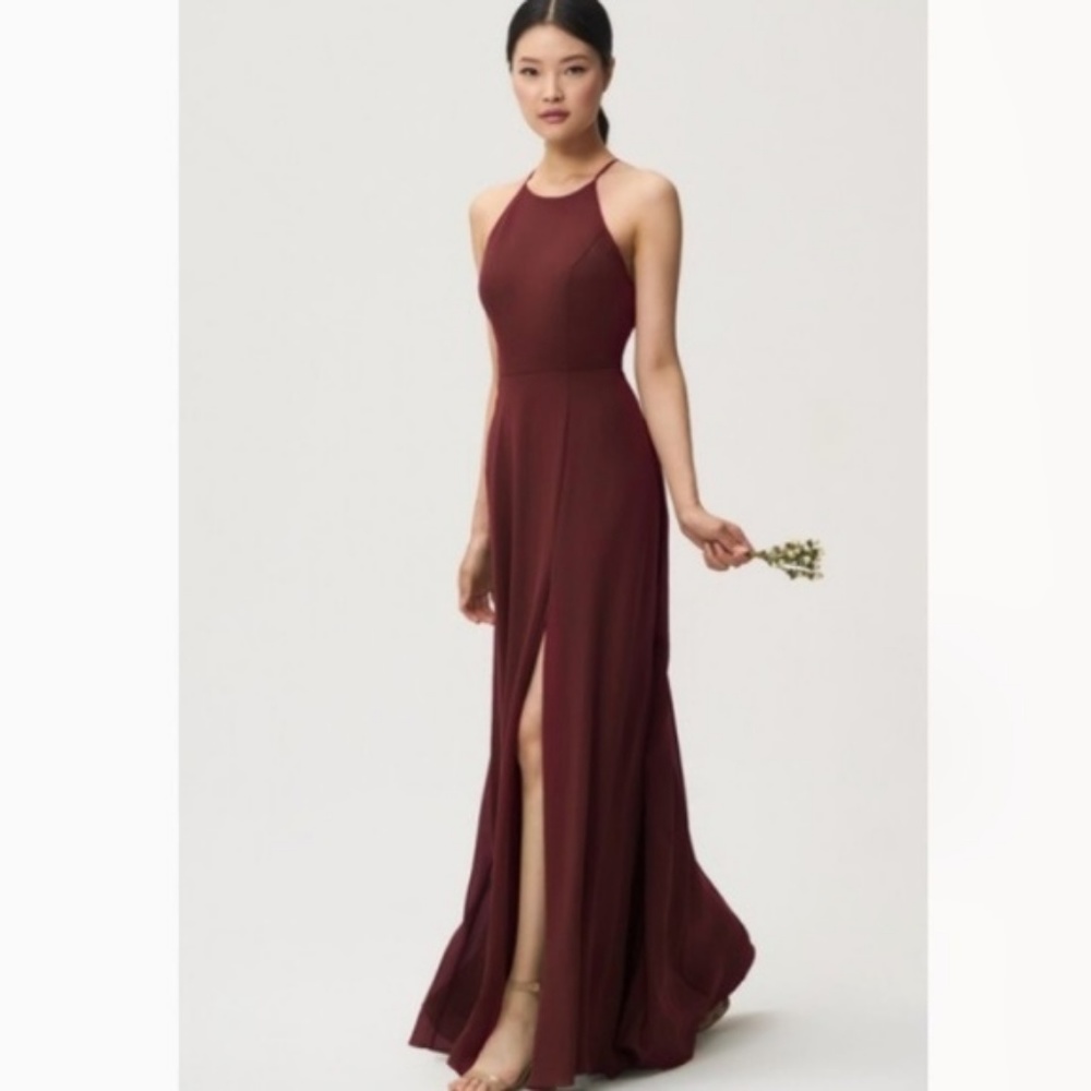 Three Jenny Yoo Kaila dresses in black currant
